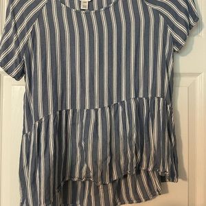 White and Blue striped crop ruffled top.